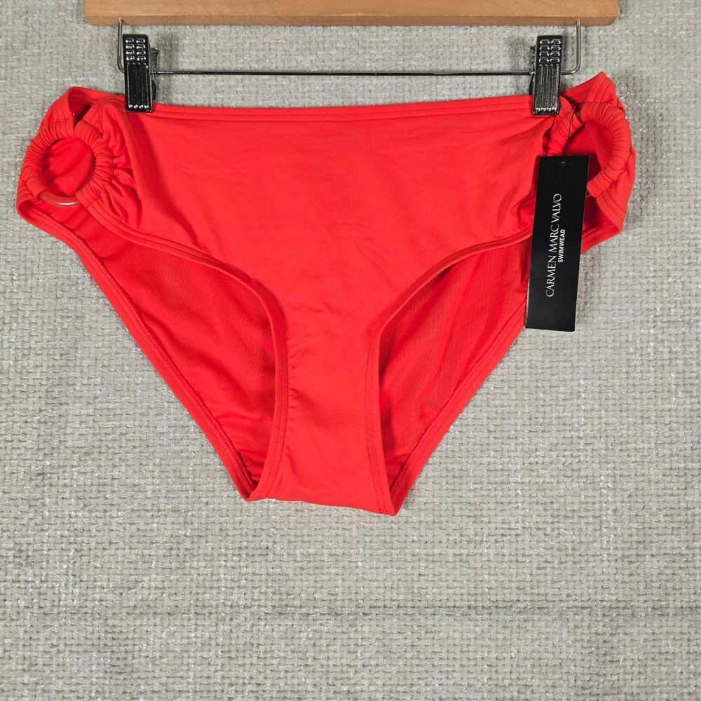 Carmen Marc Valvo Persimmon Red Ring Detail Bikini Bottoms C1B100 NWT Large